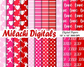 Valentine digital paper, valentine's day scrapbook papers, hearts wallpaper, heart background, cupid pattern, love, xoxo pattern M855