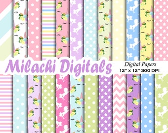 Unicorn face digital paper, scrapbook papers, background, unicorn wallpaper, patterns, polka dots, stars, commercial use - M624