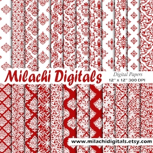 Red Damask Digital Paper Pack, Scrapbook-Papiere, nahtlose Damastmuster, Damast-Tapete, Kartenherstellung, Weihnachts-Backgrouns - M896