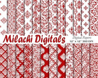 Christmas damask digital paper, holiday scrapbook papers, damask patterns, seamless damask, damask wallpaper, christmas background - M896