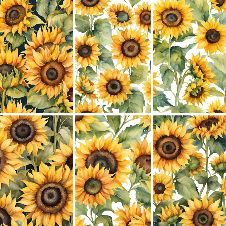 Sunflowers Digital Paper Pack, 8.5"x11" Printable Junk Journal Pages ...