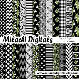 Snowdrop Digital Paper, Seamless Backgrounds, Birthday Scrapbook Papers, Printable Scrapbook Papers, Chevron Wallpaper, Damask - M964