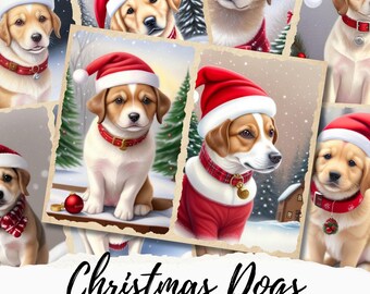 Christmas Dogs Junk Journal Paper Printable, Christmas Scrapbook Paper, Dogs Junk Journal Digital Collage Sheet, Commercial Use