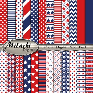 4. Juli Sterne und Streifen Papier-Pack, 12 "x 12" Scrapbook Papiere, Hintergründe - sofortiger Download - M269