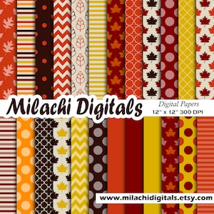 Fall digital paper thanksgiving scrapbook papers leaf wallpaper autumn background polka dots stripes - M572