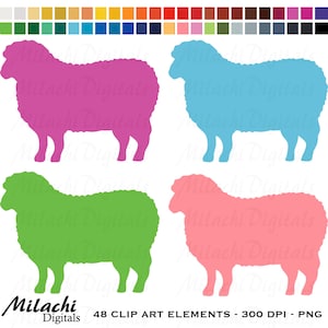 48 pecora sagoma Digital Clip Art - uso commerciale - Download immediato - M275