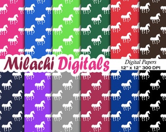 Horse Digital Paper, Pony Digital Paper, White Horses, Instant Download - M356