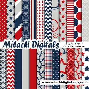 4th of July digital paper, patriotic scrapbook papers, fourth of july wallpaper, independence day patterns background - M480