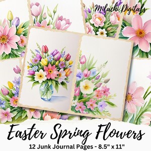 Easter Spring Flowers Junk Journal Printable Paper, Easter Scrapbook Paper, Floral Junk Journal Digital Collage Sheet, Digital Paper