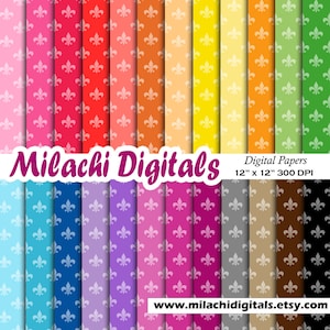 Papier numérique de fleur de lys, papier de scrapbooking fleur de lys, papier peint fleur de lotus, fond de royauté, d’utilisation commerciale - M490