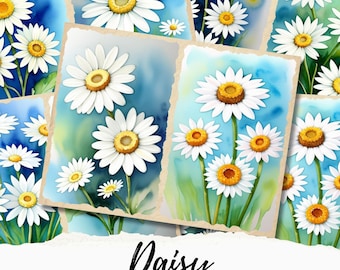 White Daisy Junk Journal Paper Printable, Daisy Flowers Scrapbook Paper, Floral Junk Journal Digital Collage Sheet, Commercial Use