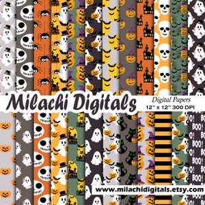 Halloween Digital Paper, Trick or Treat Scrapbook Papers, Seamless Patterns, Cats, Spooky Ghost Papers, Junk Journal Papers, Pumpkin - M1045