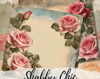 シャビーシック デジタル ペーパー パック 12"x12"、花柄背景、DIY クラフト、印刷可能なスクラップブック用紙、装飾用紙、商業用