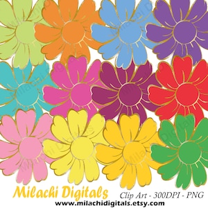 Daisy clipart kwiatowy clipart złoty png kwiaty kolorowe do druku cyfrowy scrapbook planer naklejki clipart elementy komercyjne wykorzystanie M831