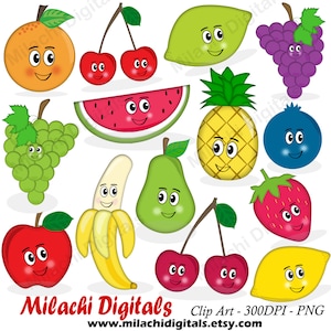 Clipart di frutta, frutta caratteri clipart, grafica vettoriale, cibo clipart, clipart digitale, uso commerciale - M454
