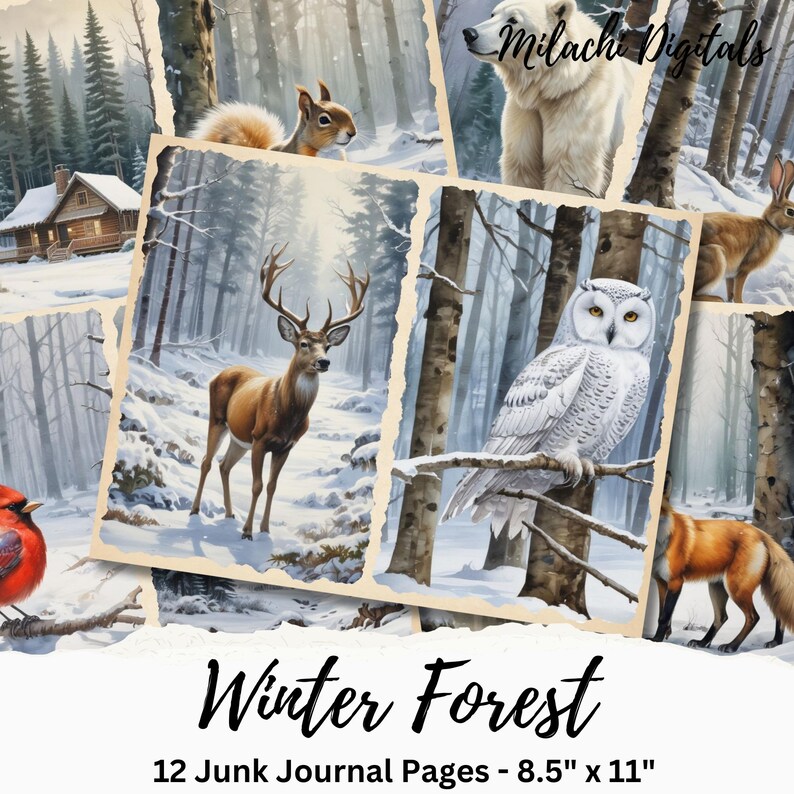 Winter Forest Junk Journal Printable Pages, Winter Scrapbook Paper ...