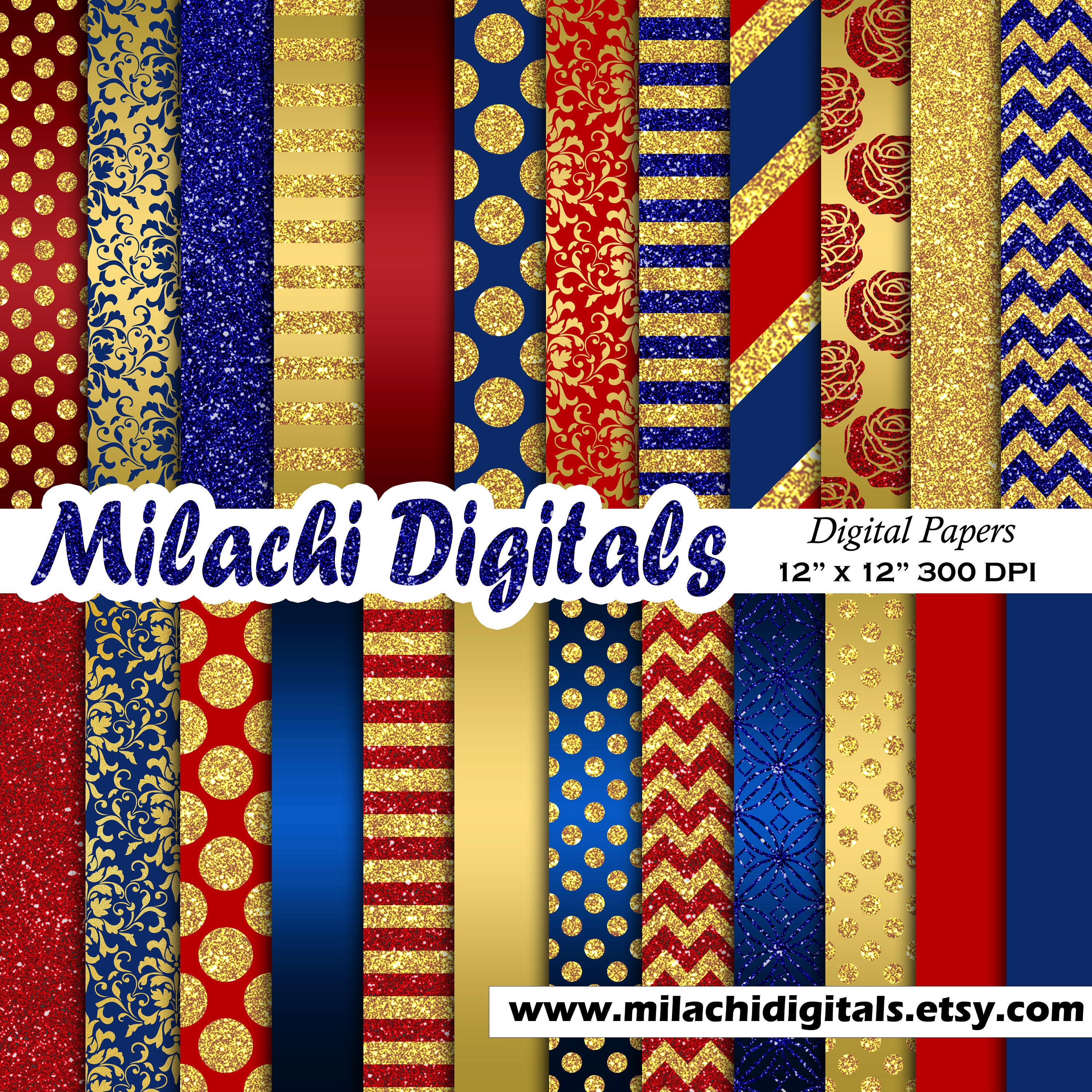 Beauty and the Beast digital paper princess scrapbook papers gold met…