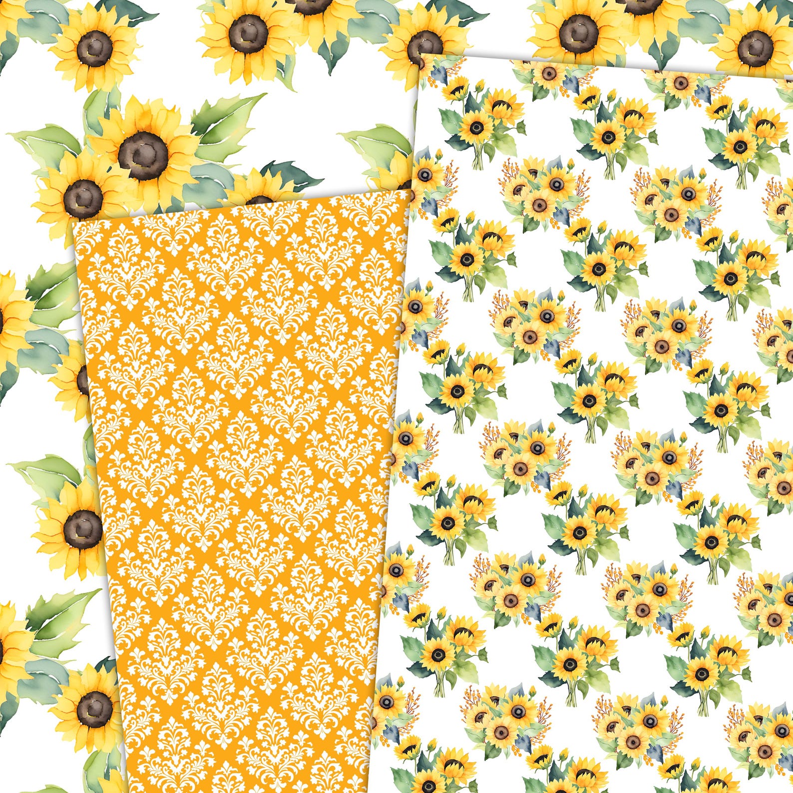 Sunflowers Digital Paper, Seamless 12"x12" Scrapbook Paper, Junk ...