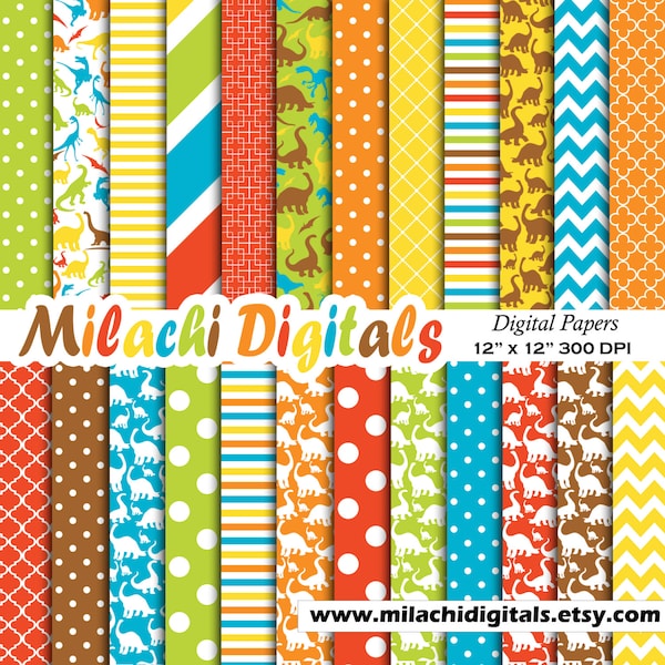 Dinosaur digital paper, jurassic scrapbook papers, dinosaurs wallpaper, birthday background - M391