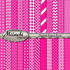 Deep Pink Digital Paper Pack, Scrapbook Papers, Commercial Use - Instant Download - M187