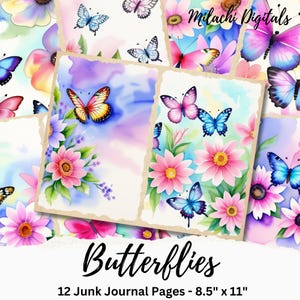 Watercolor Butterflies Junk Journal Paper Printable, Butterflies Scrapbook Paper, Summer Junk Journal Digital Collage Sheet