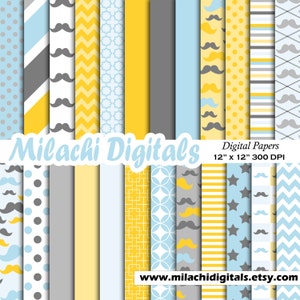 Snor digitaal papier, kleine man scrapbook papers, jongen baby douche behang, Vaderdag achtergrond-M378