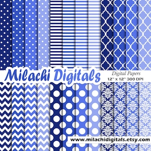 papel digital azul, papeles de álbum de recortes, fondo, lunares, rayas, patrón marroquí, chevron, damasco -M528