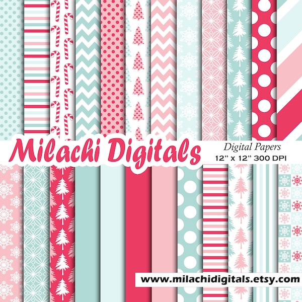 Winter digital paper, christmas scrapbook papers, snowflake wallpaper, christmas tree background - M567