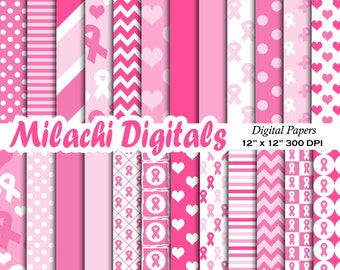 Cancer ribbon digital paper, breast cancer awareness scrapbook papers, wallpaper, background - M376