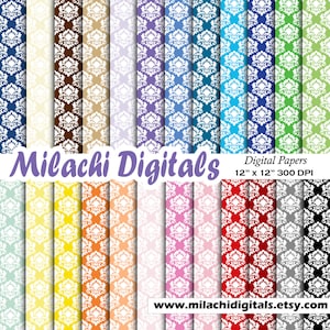 Damask digital paper, damask scrapbook pages, damask wallpaper, digital background, commercial use - M305