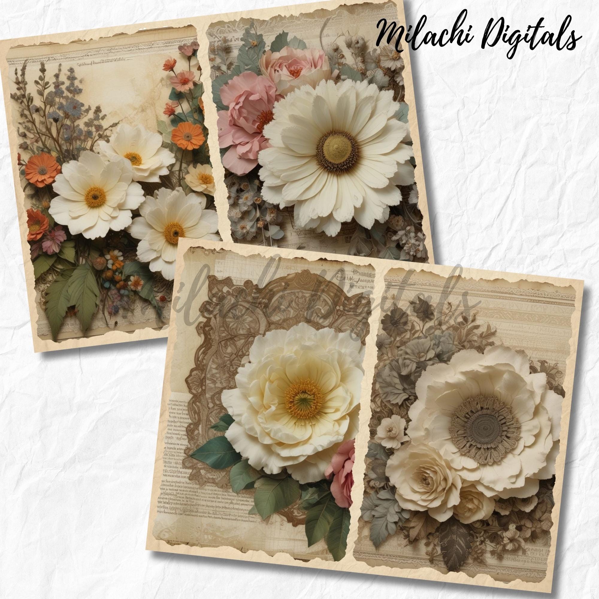 Shabby Chic Junk Journal Paper Printable, Shabby Floral Scrapbook Paper ...