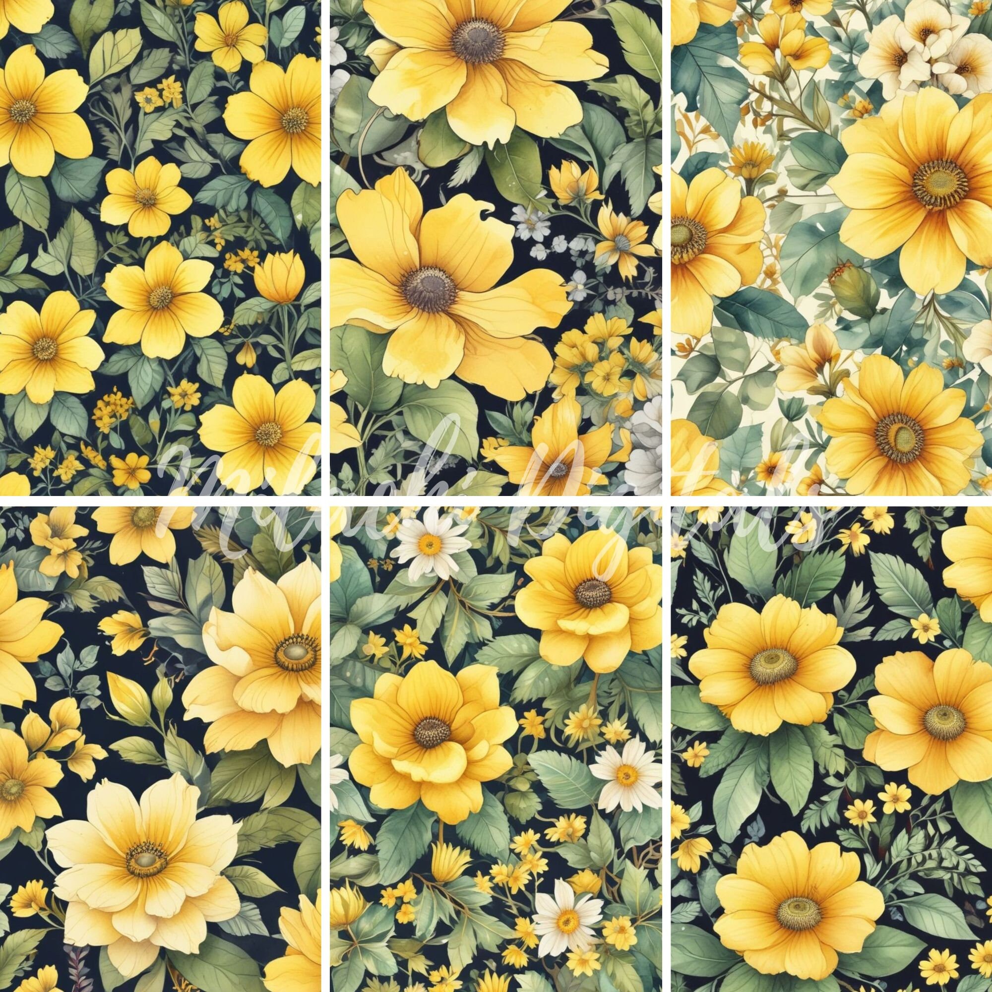 Yellow Flowers Digital Paper Pack 8.5"x11", Floral Junk Journal ...