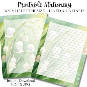 Papel de carta para impressão Lily of the Valley, papel de carta, papel digital para diários, cartas e notas, conjunto de escrita, material de escritório e escolar