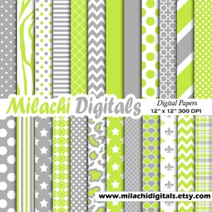 Lime Grün und grau digitales Papier, Scrapbook Papiere, Hintergrund, Tapete, bedruckbares Papier, kommerzielle Nutzung - M533