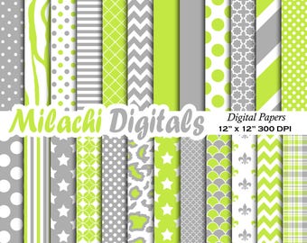 lime green and gray digital paper, scrapbook papers, background, wallpaper, printable paper, commercial use - M533