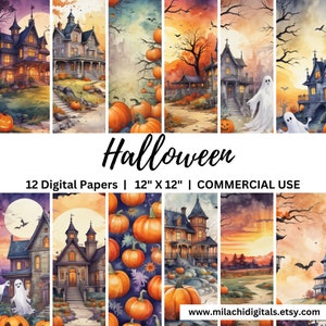 Halloween Digital Paper Pack 12&quot;x12&quot;, Halloween Background, DIY Crafts, Printable Halloween Scrapbook Paper, Instant Download