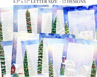 Printable Lined Christmas Writing Paper Stationery, Printable Stationery for Journals, Letters & Notes, Digital Paper, Instant Download
