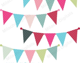 Polka dots bunting banner clipart, scrapbooking, card making, garland bunting clipart, invitation, banner png clipart commercial use M825