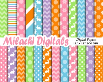 Pasen digitaal papier, Bunny scrapbook papers, behang, lente achtergrond, afdrukbare commercieel gebruik-M628