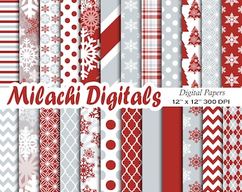 Christmas digital paper, holiday scrapbook papers, snowflake wallpaper, christmas tree background - M577