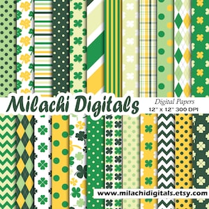 St. Patricks Tag digitales Papier, Patricks Tag Scrapbook Papiere, vierblättriges Kleeblatt Tapete, Klee Hintergrund - M469