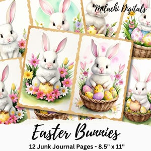Easter Bunnies Junk Journal Printable Paper, Easter Scrapbook Paper, Bunny Junk Journal Digital Collage Sheet, Commercial Use