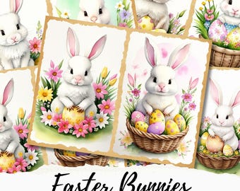 Easter Bunnies Junk Journal Printable Paper, Easter Scrapbook Paper, Bunny Junk Journal Digital Collage Sheet, Commercial Use