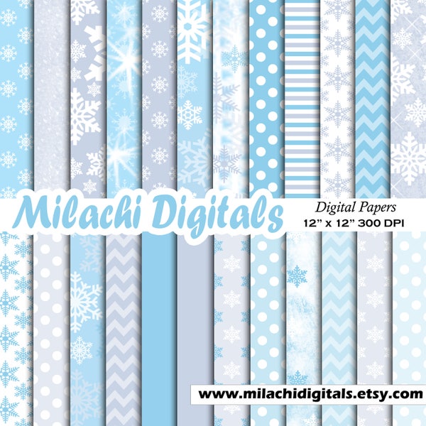 Let is snow digital paper snowflakes scrapbook papers winter wonderland christmas wallpaper background polka dots - M573