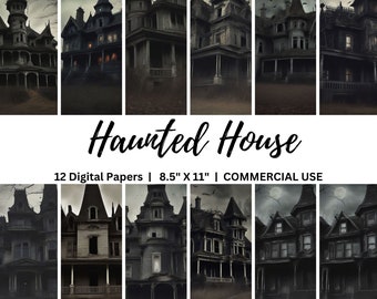 Haunted House Digital Paper Pack 8,5 "x11", Halloween Junk Journal Druckbare Seiten, Gruselhaus Hintergründe, Printable Scrapbook Papier