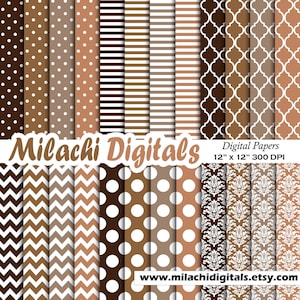marrone di carta digitale, carte scrapbook, sfondo, pois, a righe, modello marocchino, chevron, damascato - M529