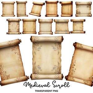 14 PNG Medieval Scroll Clipart, Vintage Scroll, Scroll Paper, Junk Journals and Creative Projects, Commercial Use, Instant Download
