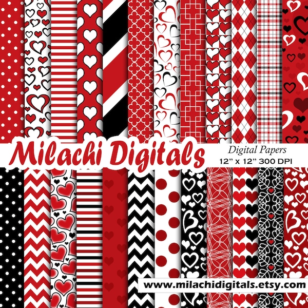 Valentine digital paper, valentine's day scrapbook papers, hearts wallpaper, heart background - M474