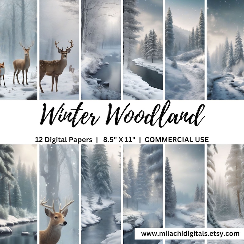 Winter Woodland Digital Paper Pack 8.5"x11", Winter Junk Journal ...
