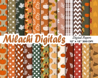 Fall Digital Paper Pack, Thanksgiving Scrapbook Papers, Printable Paper, Crafting Paper, Autumn Background - M1078